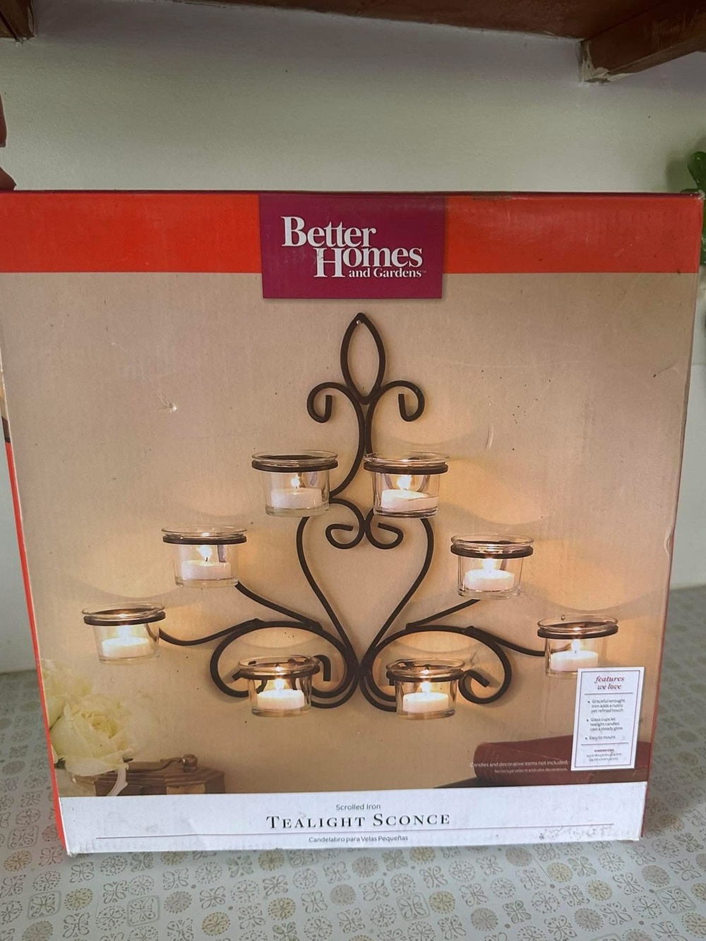 Better Homes And Gardens Bronze Wall Tealight Sconce with Clear Glass Holders